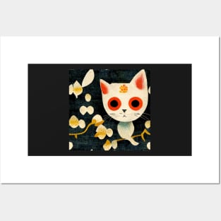 Cute Japanese Chiyogami Cat Pattern Posters and Art